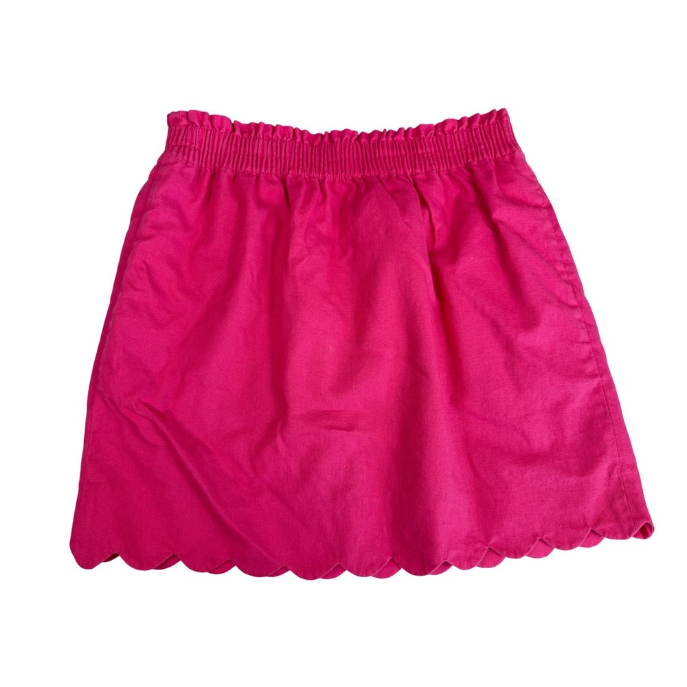 J.‎ Crew Pink Linen Cotton Scalloped Hem Mini Skirt Elastic Waist Sz 6 Summer